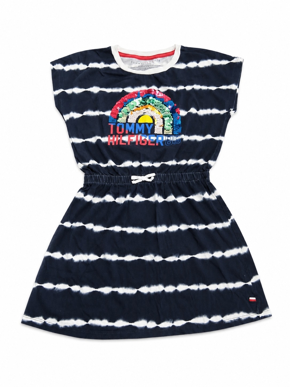 Tommy Hilfiger Navy & White Tie-Dye Dress with Rainbow Sequin Applique